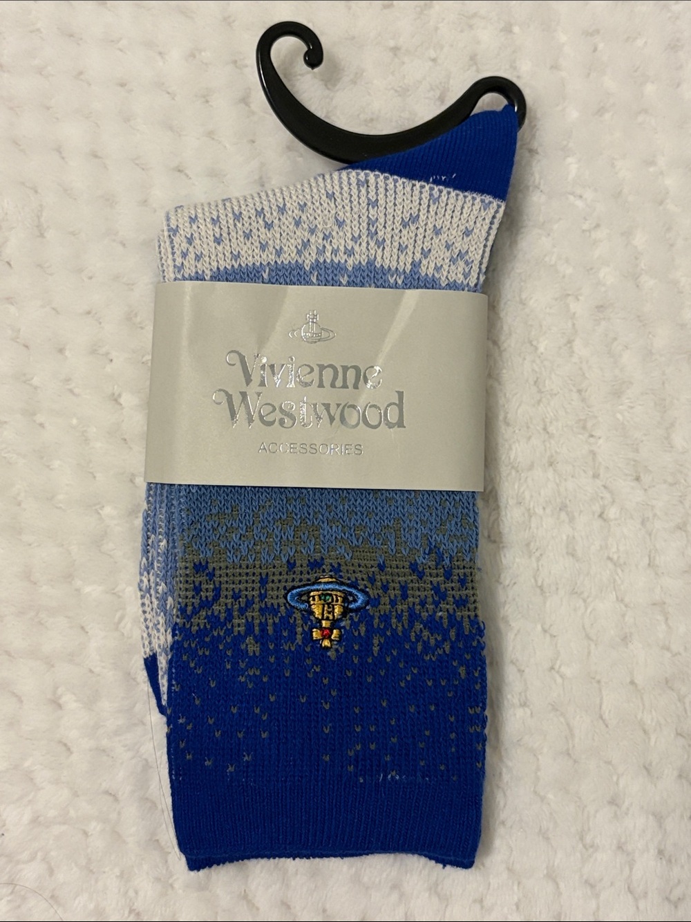 Vivienne Westwood Blue Gradient Knit Crew Socks with Orb Emblem - Medium